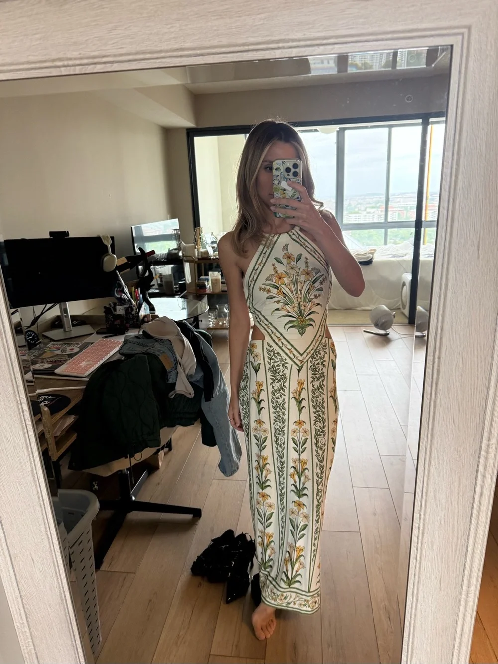 Farm Rio Floral Halter Maxi Dress - White & Green - Picture 2 of 3